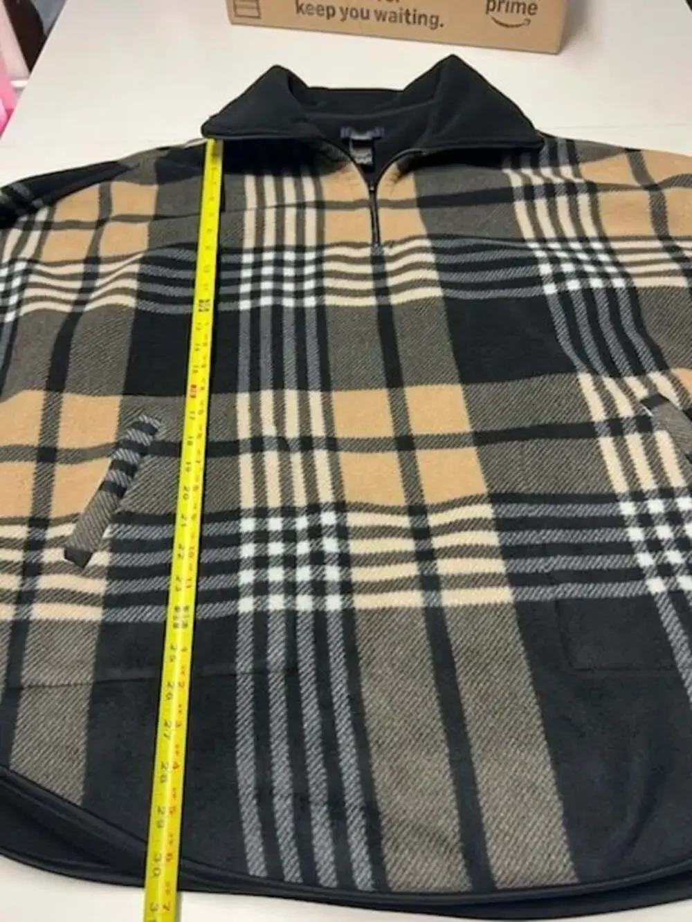 Rachel Roy Plaid Fleece Half-Zip Poncho Cape